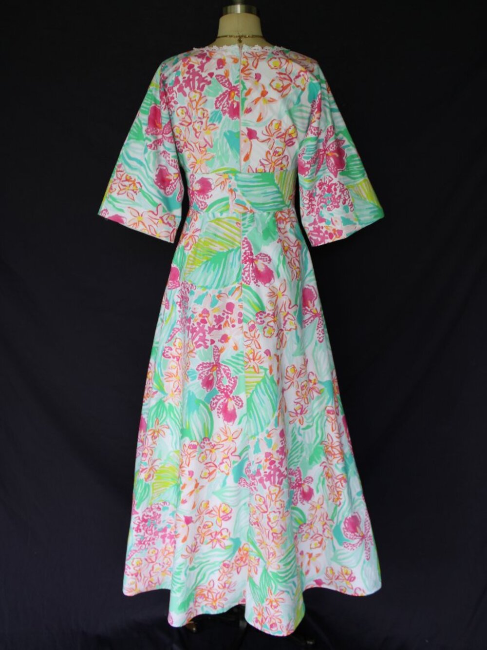 Lilly Pulizer Rare custom maxi dress gown ORCHID caftan tunic kimono Lace trim S - Picture 9 of 10